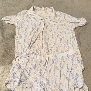 Victoria's Secret Cream and Blue Seahorse Pajama Set